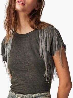 FREE PEOPLE Bang Bang Beaded Fringe Baby Tee NWT S - THE 2026 STATEMENT 💣✨